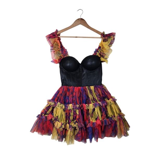 Akira Avril Tulle Corset Mini Dress sz S Multicolor Rainbow Punk Princess NEW - Picture 2 of 16